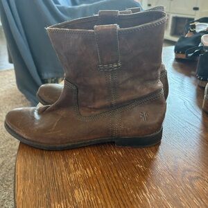 Frye Distressed Brown Leather Ankle Booties